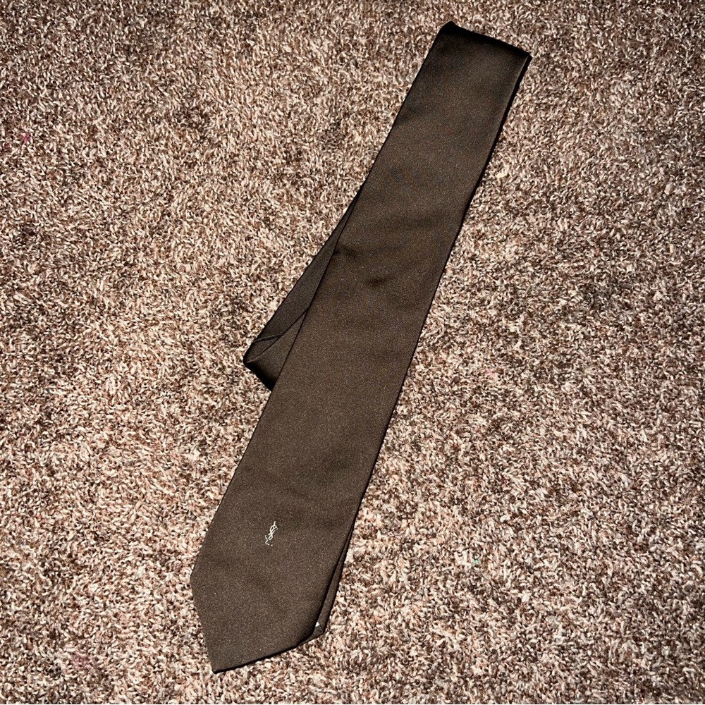 Yves Saint Laurent Solid Brown Silk Tie with Discreet Logo